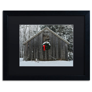 Kurt Shaffer 'Christmas Barn In The Snow' Art, Black Mat, Black Frame, 16"x20"