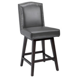 Transitional Bar Stools And Counter Stools Swivel Stool in Leather, Gray, Bar Height