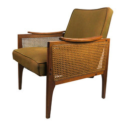 Mid Century Modern Walnut and Cane Sided Club Chair - SOLD - Armchairs And Accent Chairs