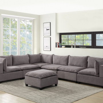 Madison 157" Fabric 7 Piece Modular Sectional Sofa with Ottoman