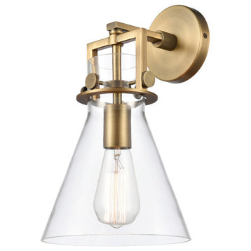 1-Light Sconce, Brushed Brass, Clear