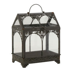 14 in. x 10 in. Black Metal and Glass Planter - Indoor Pots And Planters