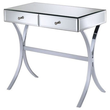 Bowery Hill 2 Drawer Mirrored Accent Console Table in Silver