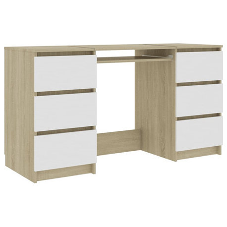 vidaXL Writing Desk Computer Desk Table White and Sonoma Oak Engineered Wood