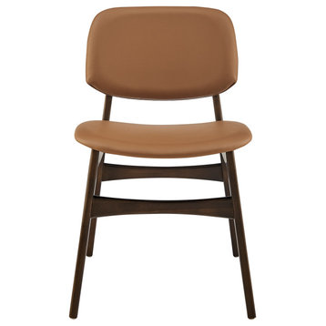 Gunther Side Chair With Dark Tan Leatherette and Dark Walnut Frame Set of 2