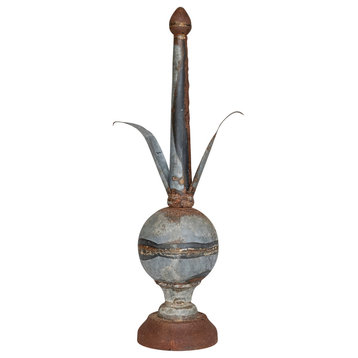 25" Metal Finial Spindle Decor, Distressed Zinc Finish