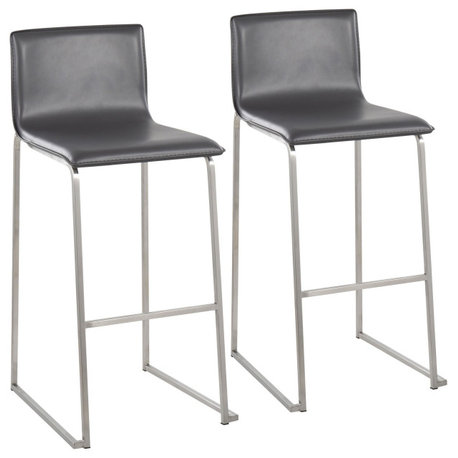 Mara Contemporary Barstool, Stainless Steel/Gray Faux Leather, Set of 2