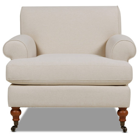 Alana 38" Lawson Accent Arm Chair, Metal Casters, Sky Neutral Beige Polyester