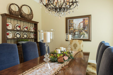 Kitchen/dining room combo - traditional kitchen/dining room combo idea in Houston with yellow walls