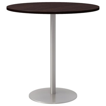 42" Round Pedestal Table - Espresso Top - Silver Base - Bistro Height