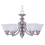 Maxim Lighting International - Malaga 6-Light Chandelier, Satin Nickel, Frosted - Shed some light on your next family gathering with the Malaga Chandelier. This 6-light chandelier is beautifully finished in oil rubbed bronze with frosted glass shades. Hang the Malaga Chandelier over your dining table for a classic look, or in your entryway to welcome guests to your home.
