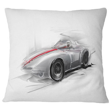 Silver Formula One Car Digital Art Car Throw Pillow, 18"x18"