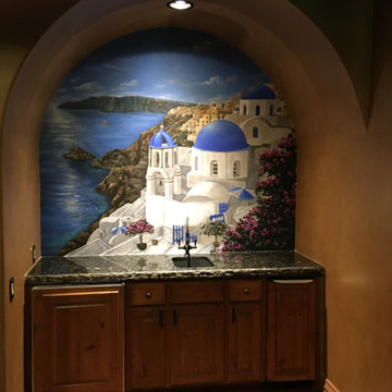 Santorini Greece Mural, hand painted by Tom Taylor of Mural Art LLC