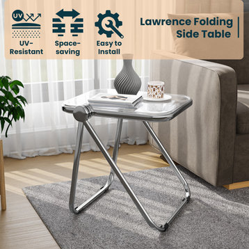 LeisureMod Lawrence Modern Rectangular Folding Table With Aluminum Frame, Clear