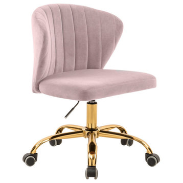 Finley Swivel and Adjustable Velvet Upholstered Office Chair, Pink, Gold Base