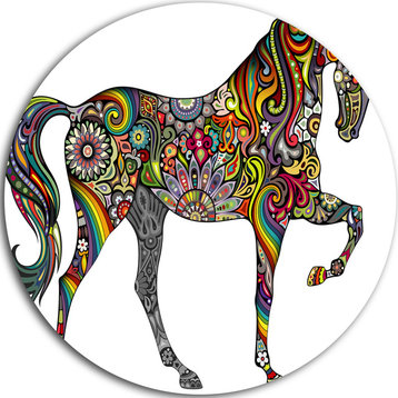 Rainbow Patterned Horse, Animal Digital Art Disc Metal Wall Art, 11"