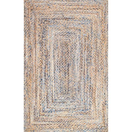 Nuloom Hand Braided Twined Jute and Denim Area Rug, Blue 8'6"x11'6"