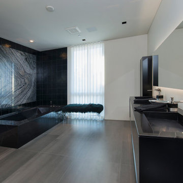 Georgina Avenue Santa Monica modern home luxury black marble primary bathroom