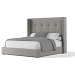 Nativa Interiors - Nativa Interiors Aylet Tufted Bed, Gray, Queen, Medium Headboard - The NATIVA Aylet Tufted Bed is not simply built to be a bed, is designed to create an entire atmosphere of harmony and relaxation by combining the basics of geometry with the rectangles of its headboard and the exquisiteness of the soft fabrics used to upholster each part of it.