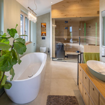 Einfamilienhaus mit Tinyhaus Chieming Bad mit Sauna