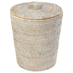 Artifacts Trading Company Rattan Round Waste Basket with Metal Liner - Tudor Black