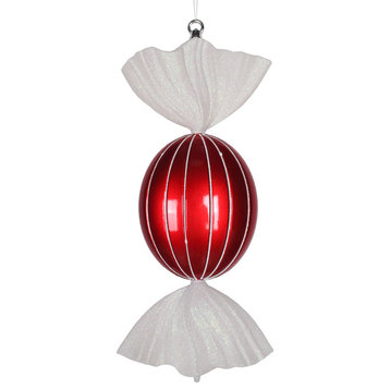 Vickerman Candy Iridescent Glitter Ornament, Red, White, 18.5" Oval