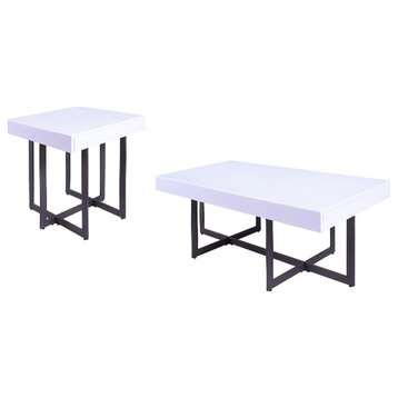 Furniture of America Vasket Contemporary Metal 2-Piece Coffee Table Set in White