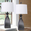 30" Gray Slate Polyresin Table Lamps With Off-White Linen Shades, Set of 2