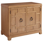 Barclay Butera - Collins Bachelors Chest - The 38-inch Collins bachelor's chest features a striking geometric pattern of laser-cut fretwork on the doors, behind which are two adjustable shelves and grommets for wire management. This silhouette is available as shown in the Sandstone finish but also available in Sailcloth, Marine or Seaglass finishes for a totally custom look.