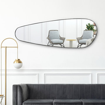 Asymmetrical Metal Frame Wall Mirror, Decorative Irregular Mirror 55 X 18 Inches, Black