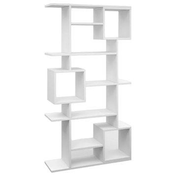 Modern Bookcase, Unique Open Geometric Design & Plenty Storage Space, White