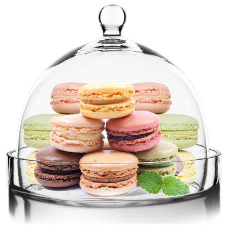 CYS Glass Dome Cloche Bell Jar With Tray, H-7.5", D-8", Set of 4