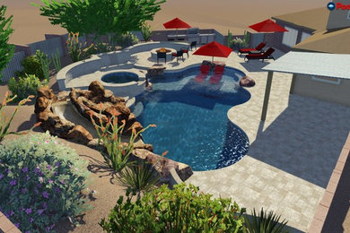 Inspiration for a huge contemporary backyard tile and custom-shaped lap water slide remodel in Phoenix