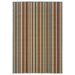 Newcastle Home - Malibu Indoor and Outdoor Striped Green and Blue Rug, 5'3"x7'6" - The colors of our Malibu collection were inspired by the fresh, bright hues of nature. The collection offers a modern twist on classic design and new colors update traditional outdoor decor. Textural effects add to the surface interest of each rug and the inherently stain resistant fibers encourage a relaxed atmosphere to socialize with family and friends without traditional worries associated with natural fiber rugs.  Machine-made of 100% polypropylene.
