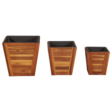vidaXL Planters Flower Boxes with Removable Inner Pots 3 Pcs Solid Acacia Wood