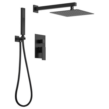 10" Wall Mounted Rainfall Shower Head with High Pressure Hand Shower, Matte Black