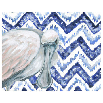 "Shibori and Birds, Sweet Spoonbill" Stretched Canvas Art by Karin Grow, 24"x18"