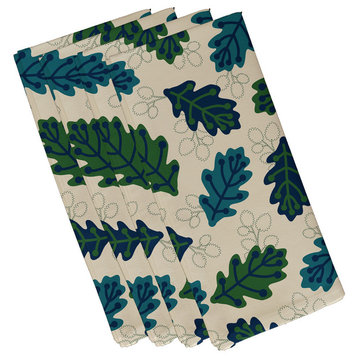 Retro Leaves Floral Print Napkin, Set of 4, Blue