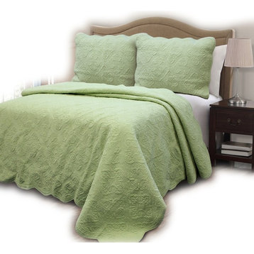 Serenity Green 100%Cotton Quilt Set, King Set