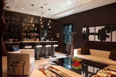 This is an example of a contemporary family room in Miami with a home bar.