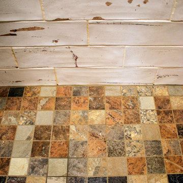 Century Home Farmhouse Masterbath with Vessel Sink and Tiled Shower