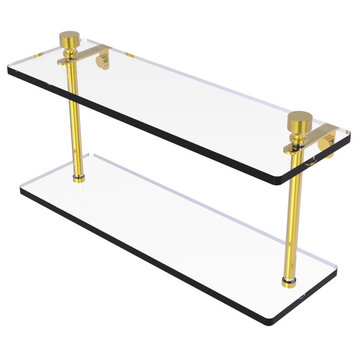Foxtrot 16" Two Tiered Glass Shelf, Polished Brass