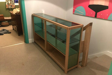 Oak and green glass bookcase/banister
