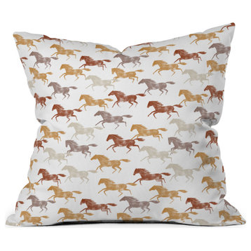 Little Arrow Design Co Wild Horses Orange Throw Pillow