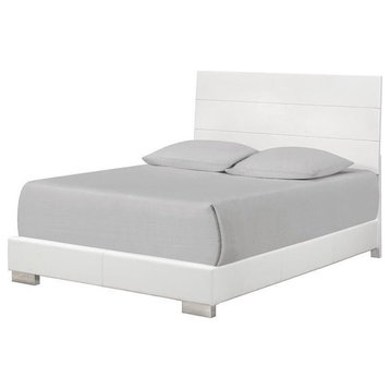 Coaster Felicity Faux Leather California King Panel Bed in Glossy White