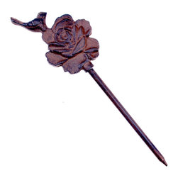 Import Wholesales - Cast Iron Garden Hose Guide, Bird On Rose, 12.5" Tall - Gardening Accessories
