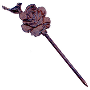 Cast Iron Garden Hose Guide, Bird On Rose, 12.5" Tall