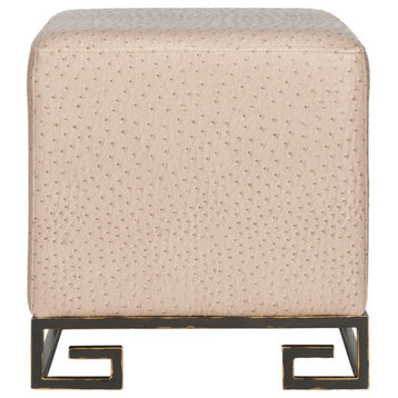 Theo Faux Ostrich Ottoman Taupe/ Gold