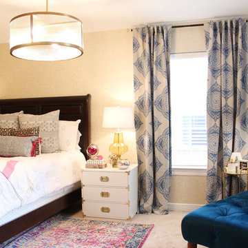 Pink and Blue Transitional Bedroom