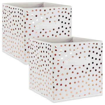 DII 12.9" Polyester Small Dots Cube Storage Bin in Copper (Set of 2)